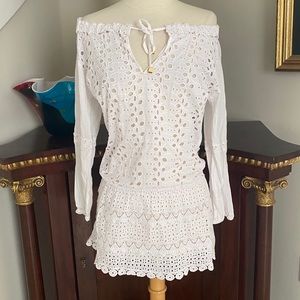 Ondademar white eyelet beach cover tunic small